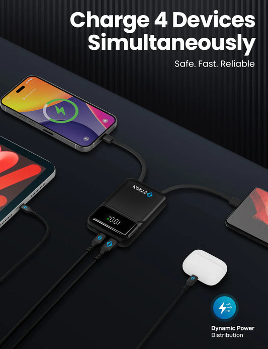 10000mAh Mini Power Bank with Built-in Cables & 22.5W Fast Charging