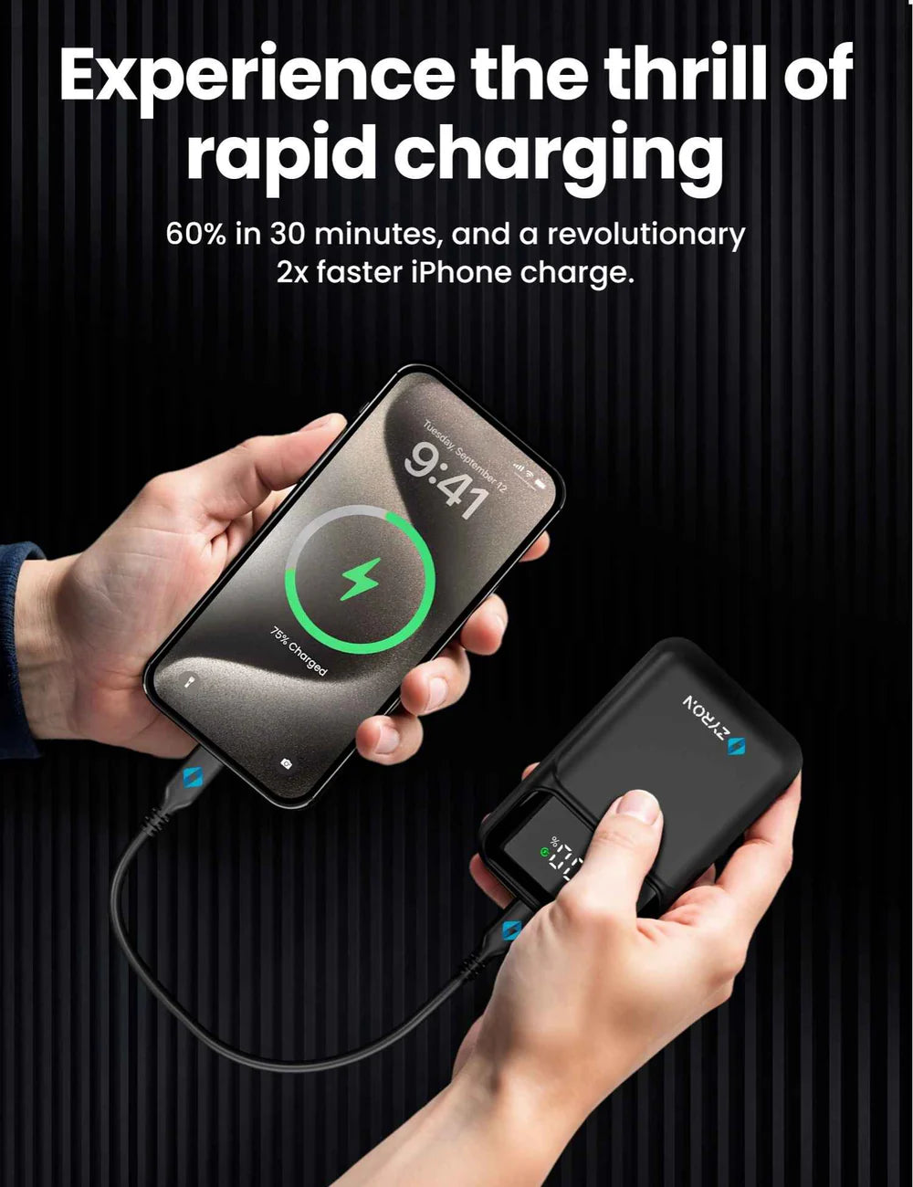 10000mAh Mini Power Bank with Built-in Cables & 22.5W Fast Charging